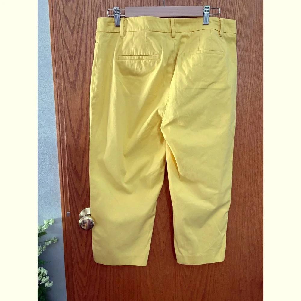 Talbots Yellow Cropped Capri Pants Petite 2 Button Hem Cotton Stretch JO3069